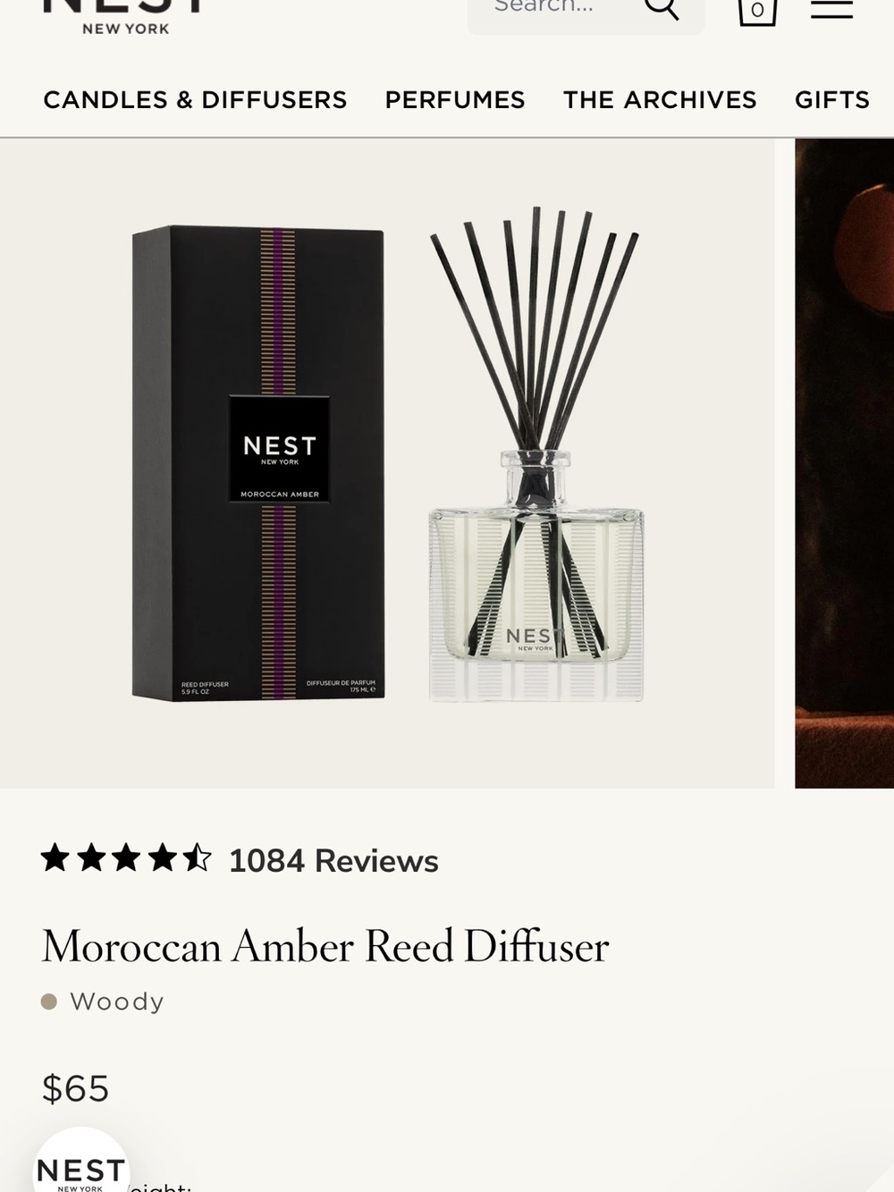 NEST Fragrances Moroccan Amber Reed Diffuser in Black with Clear Glass